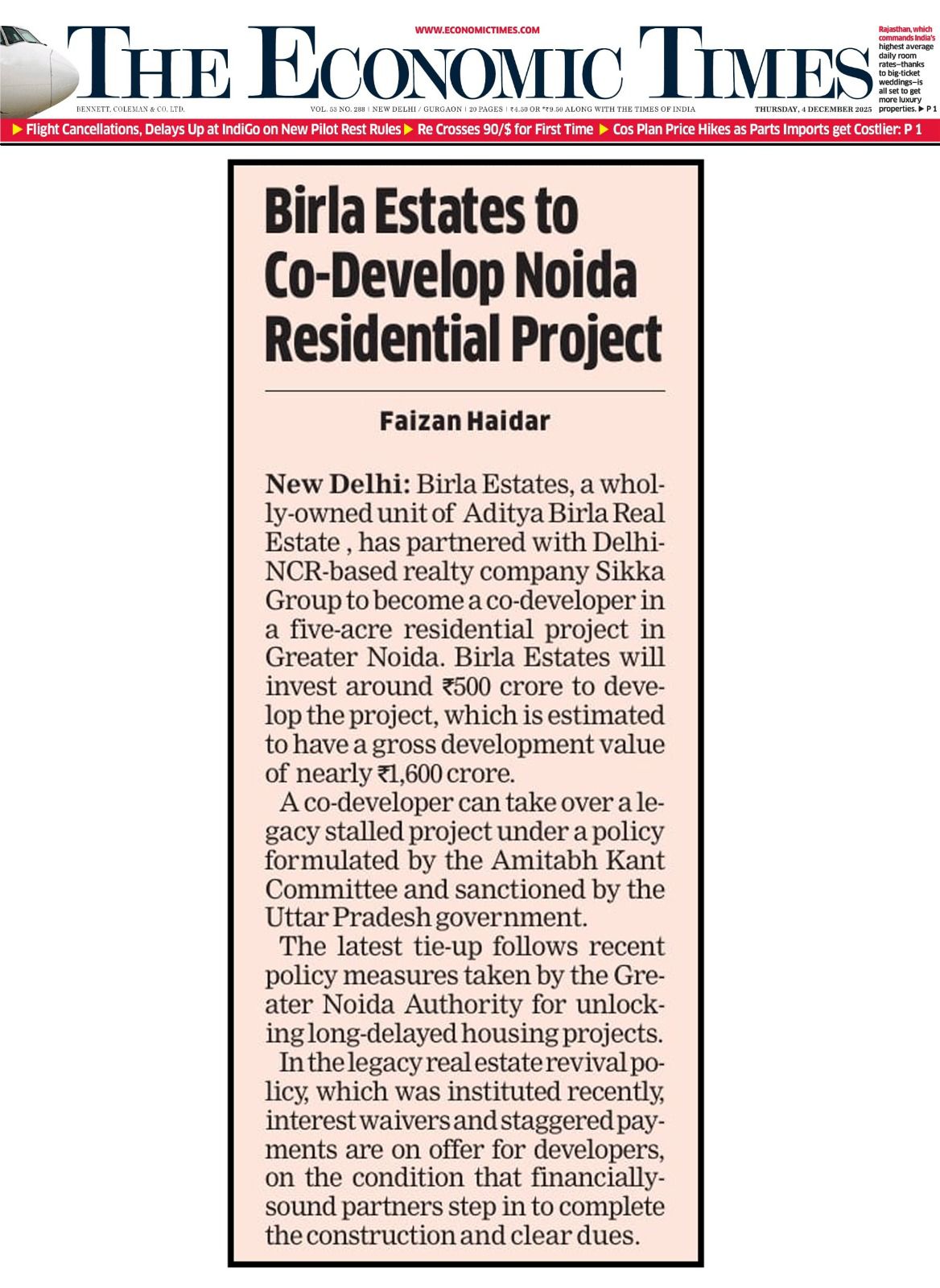 Birla Estate ties up with Sikka Group 5